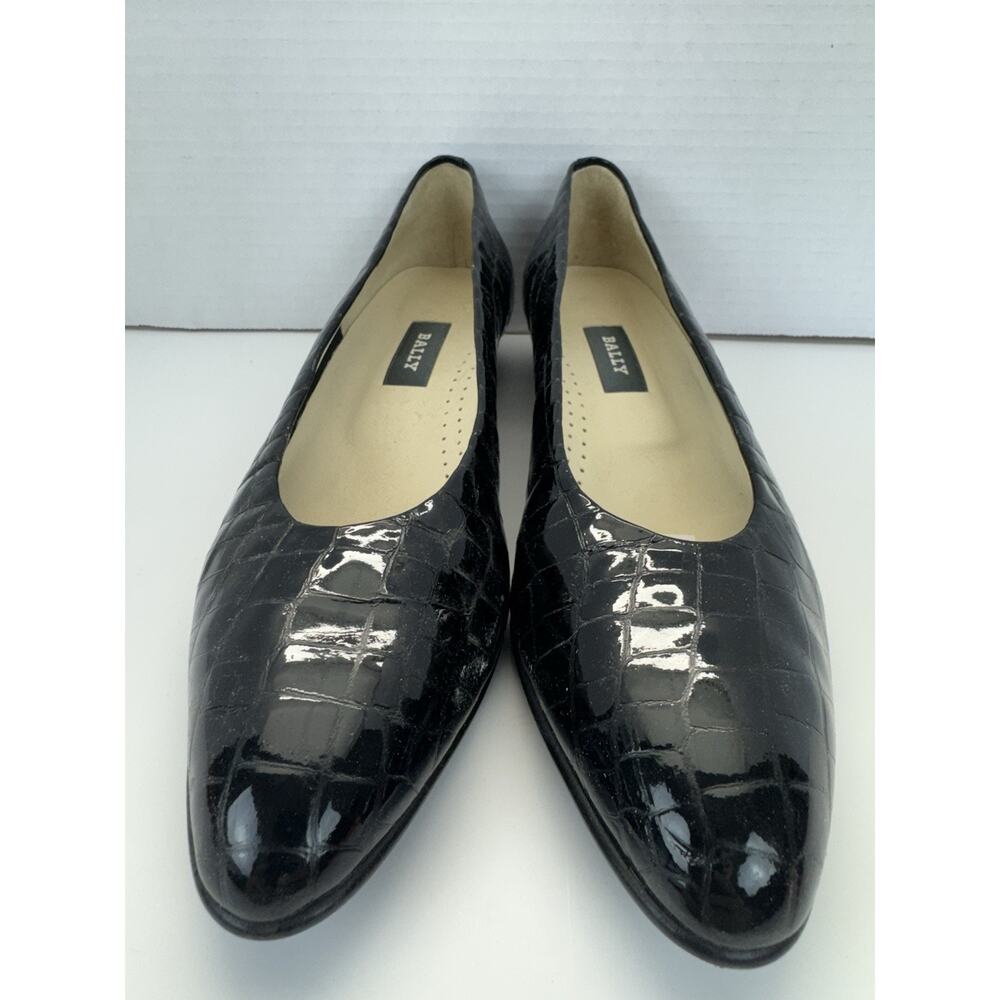 Bally Eden Italy Women's Shoes 10‎ N Black Patent Leather Crocodile Low Pump